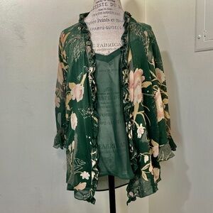 Vintage PC & CO. Sheer Silk Emerald 2pc Top&Tank Plus Size 20W-NOT ON MARKET